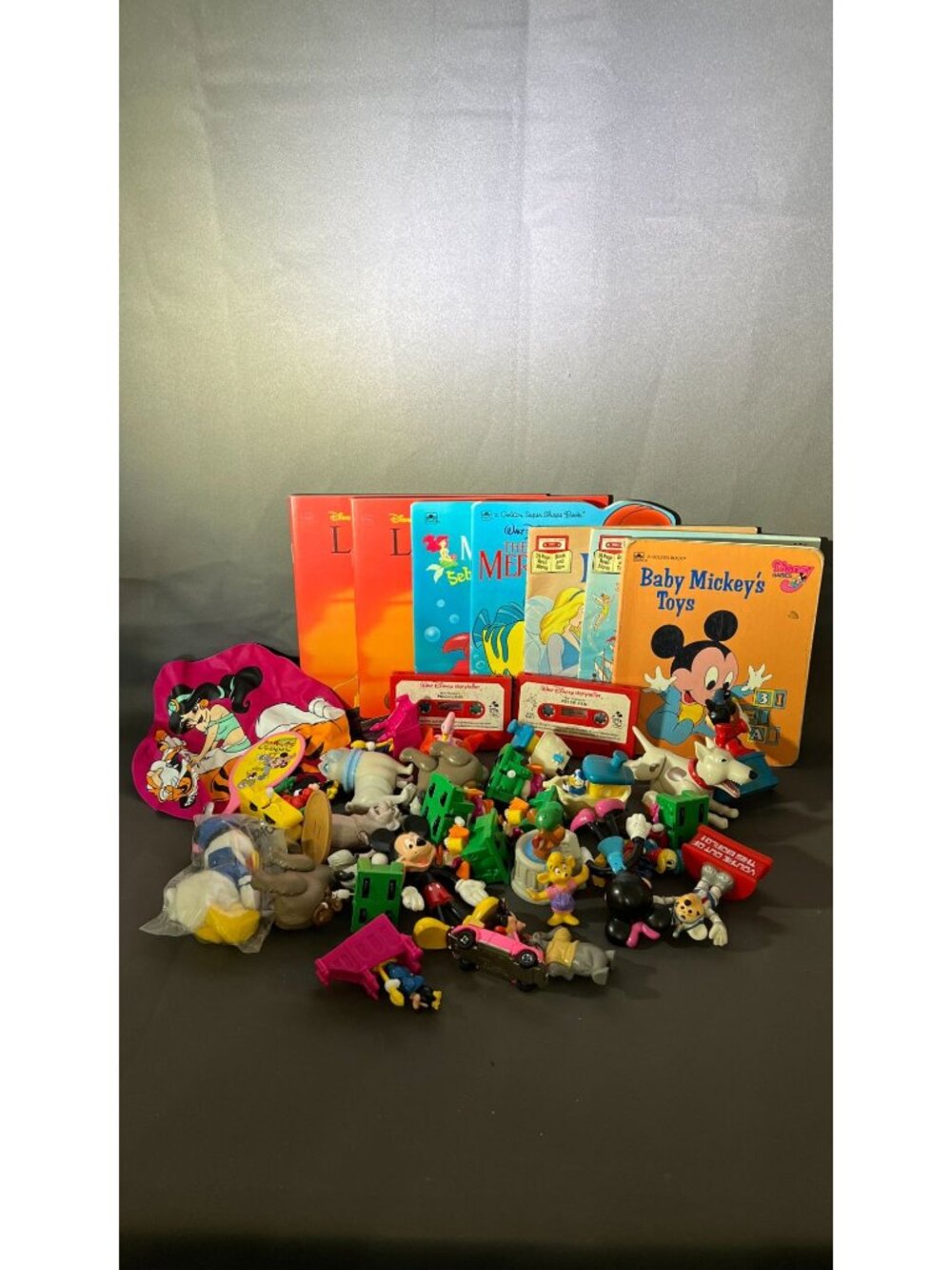 Disney Books & Toy Lot W/ Story Cassettes Mini Figures Bundle